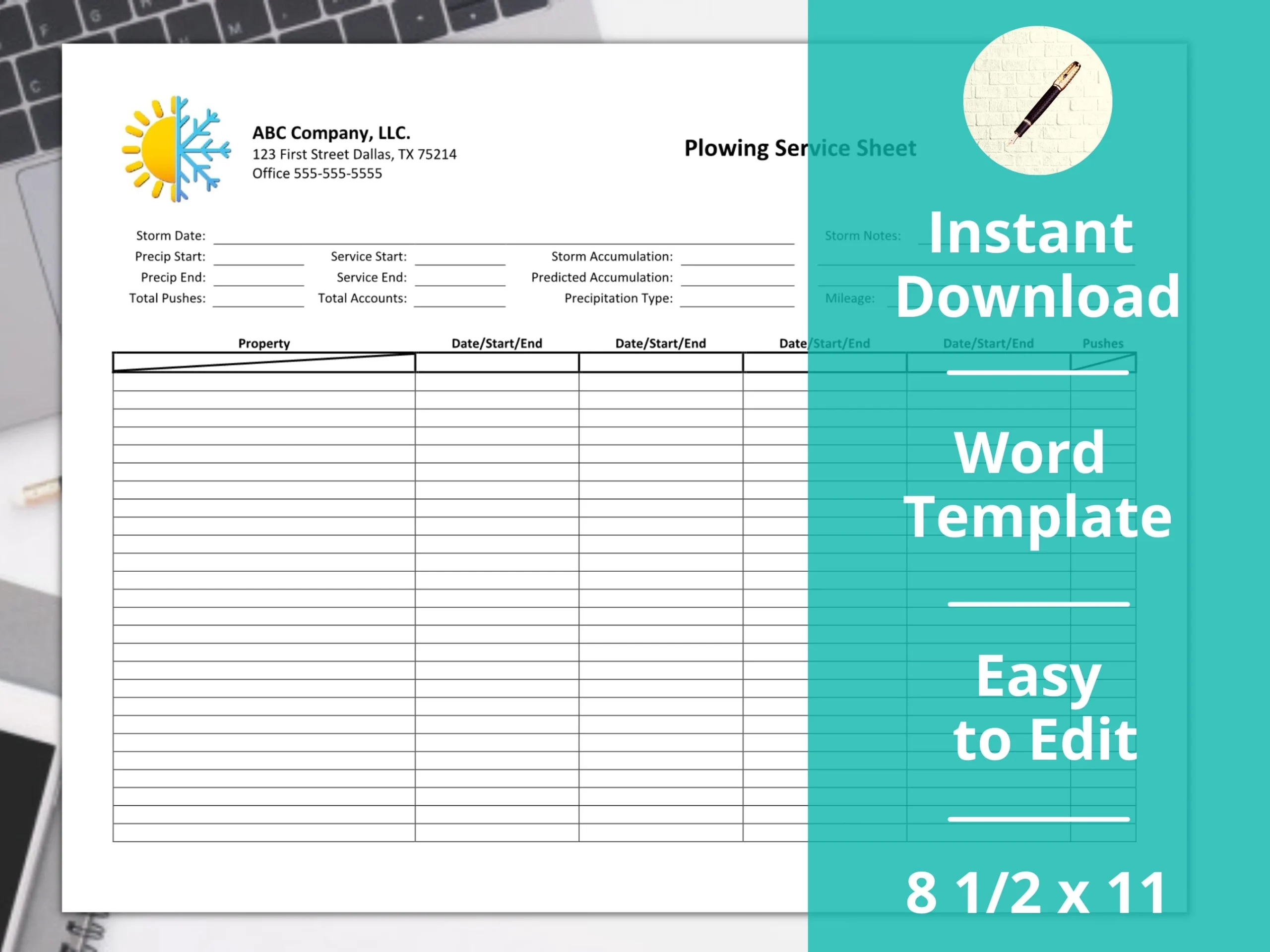 Printable Snow Removal Log Sheet Template