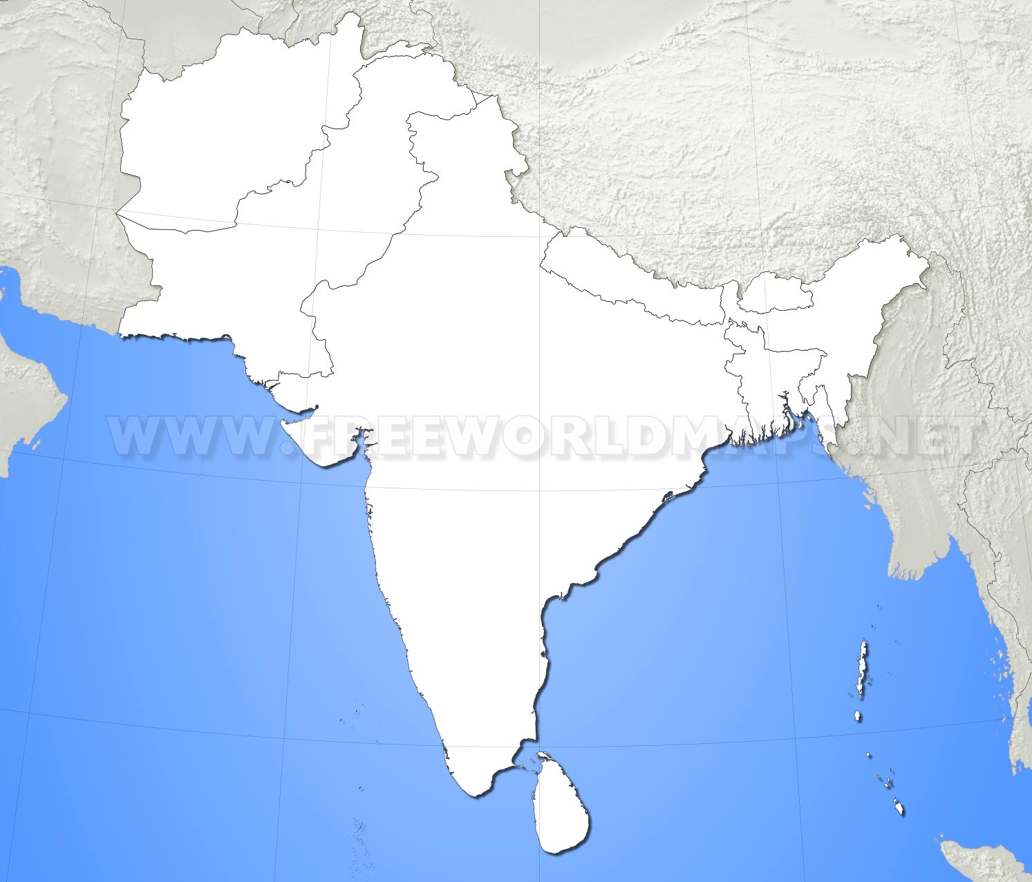 printable blank map of south asia