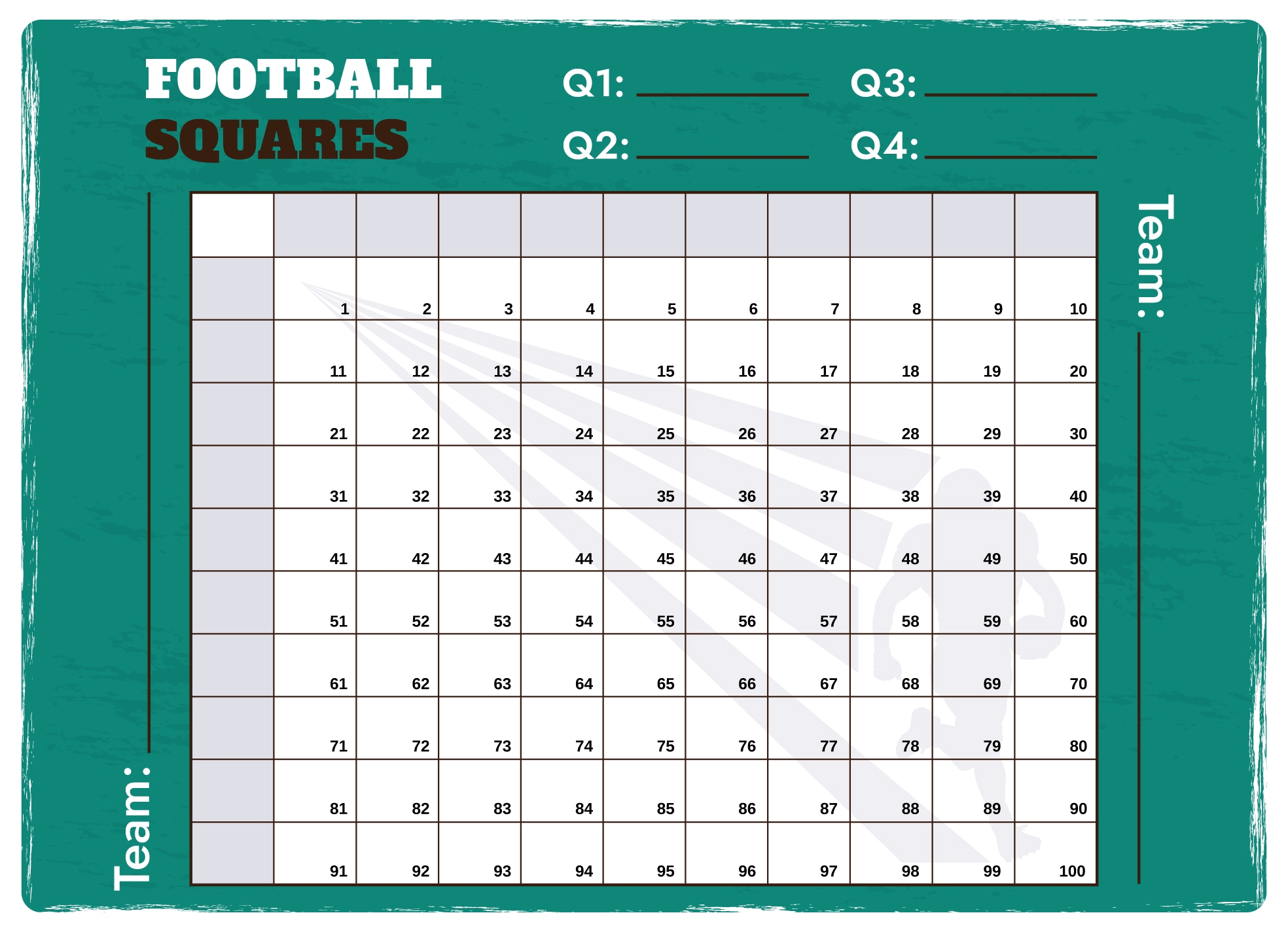 Free Printable Super Bowl Squares Template Numbered