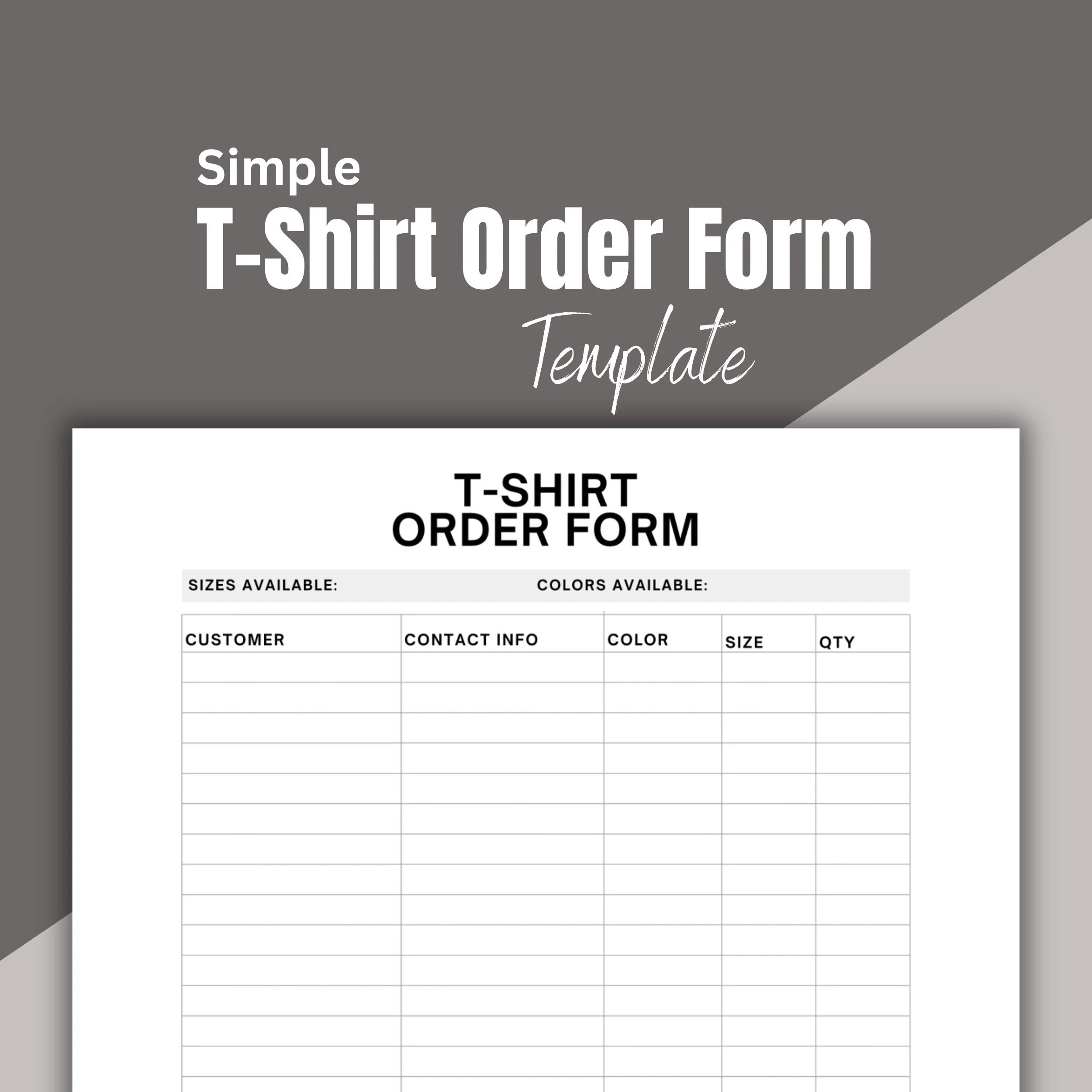 Printable Shirt Order Form Template
