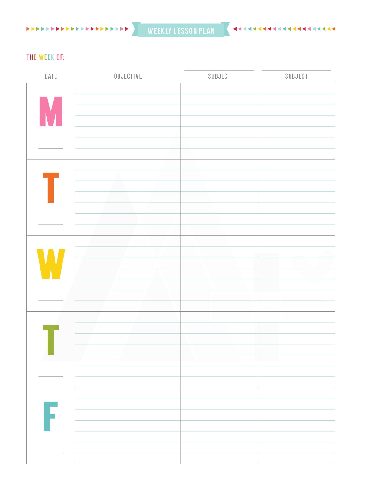 Printable Teacher Weekly Planner Template