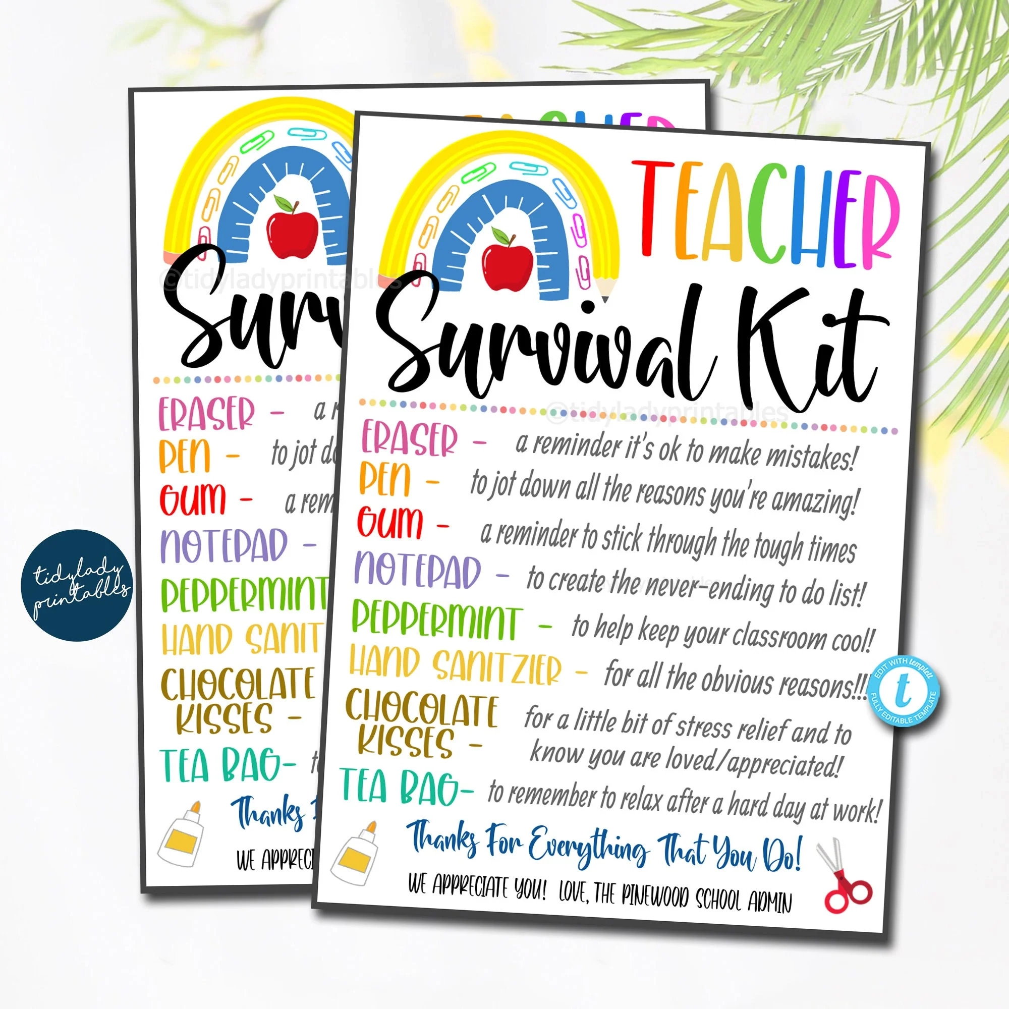 Teacher Survival Kit Printable Template