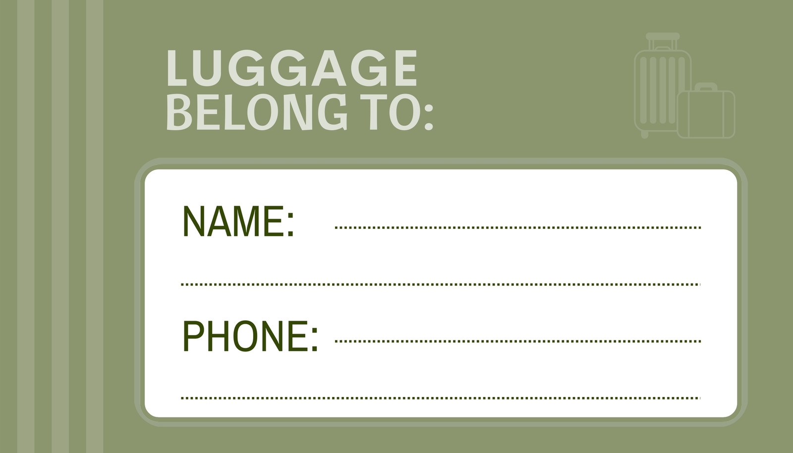 Printable Template For Luggage Tags Printable Template For Luggage Tags