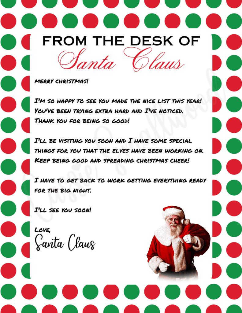 Printable Letter From Santa Template Free