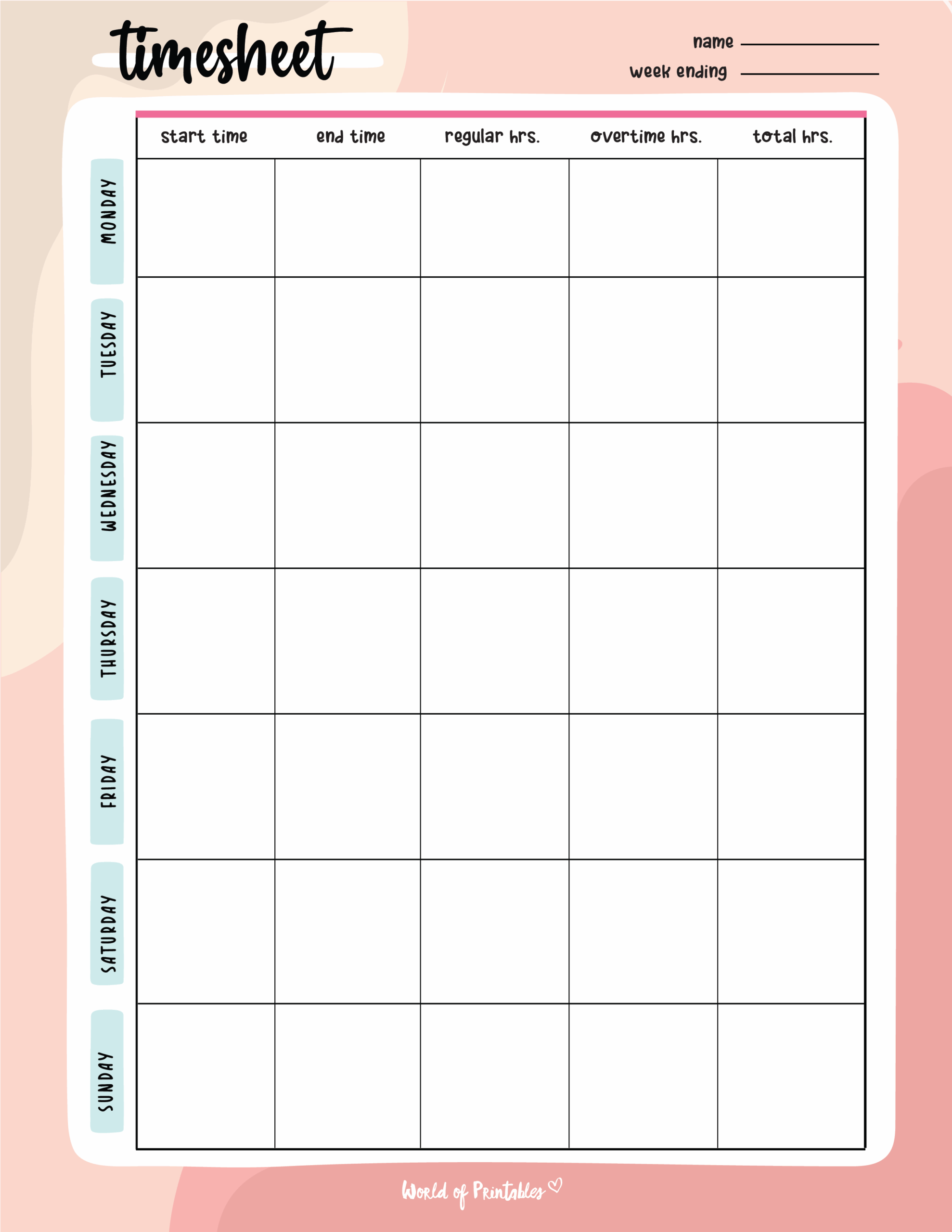 Free Printable Time Sheet Template