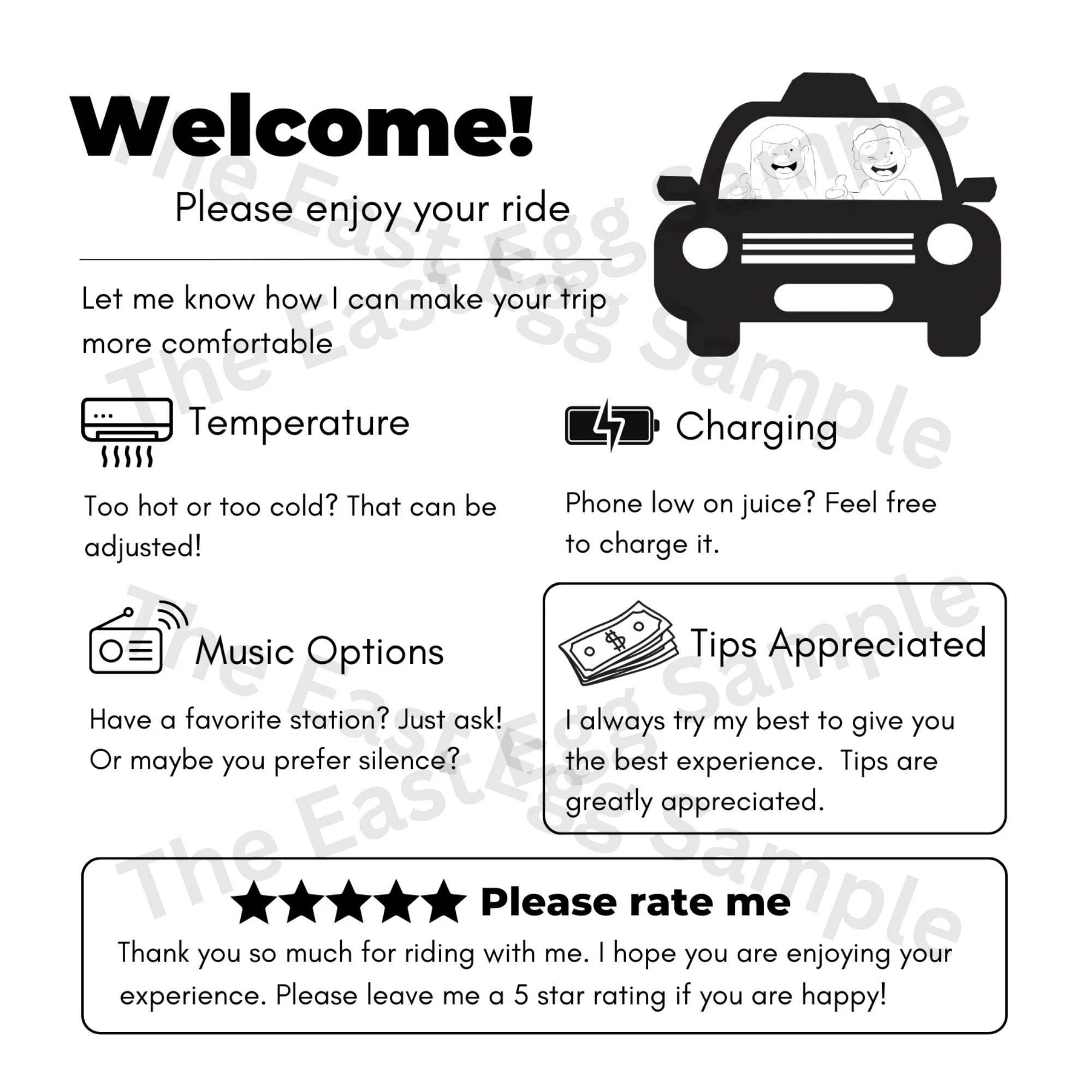 Uber Lyft Taxi Rideshare Sign Printable Editable Sign Uber Tip