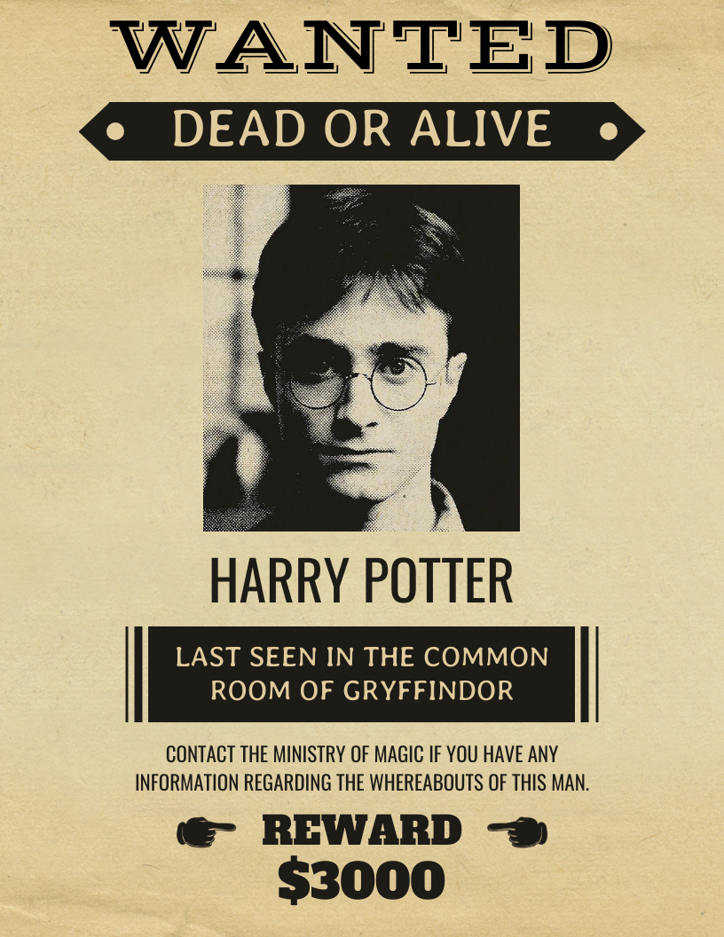 Harry Potter Wanted Poster Printable Template