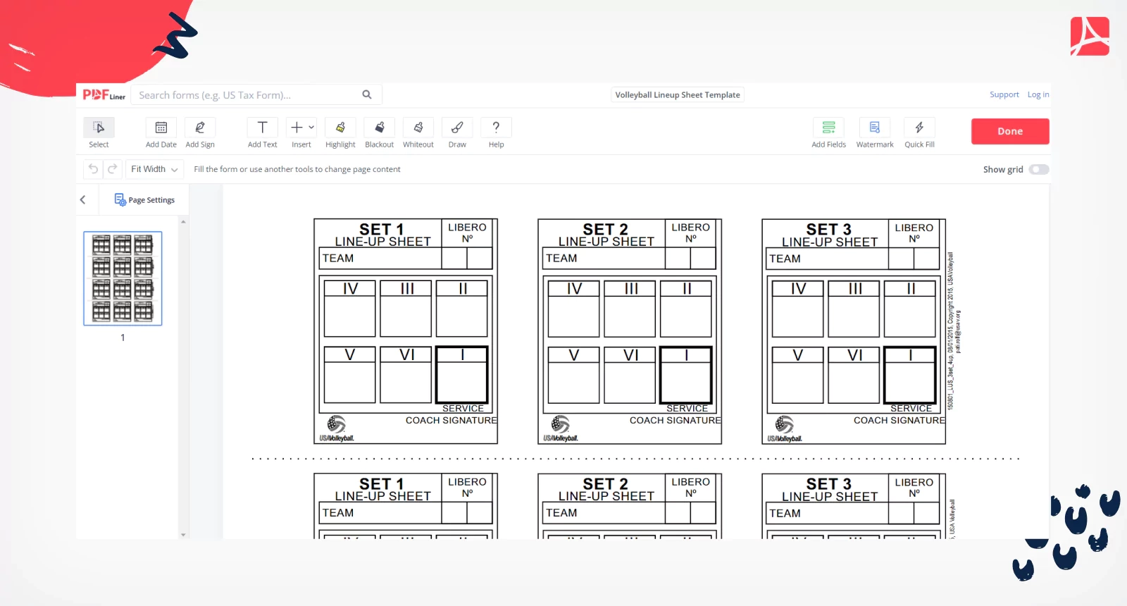 Printable Volleyball Lineup Sheet Template