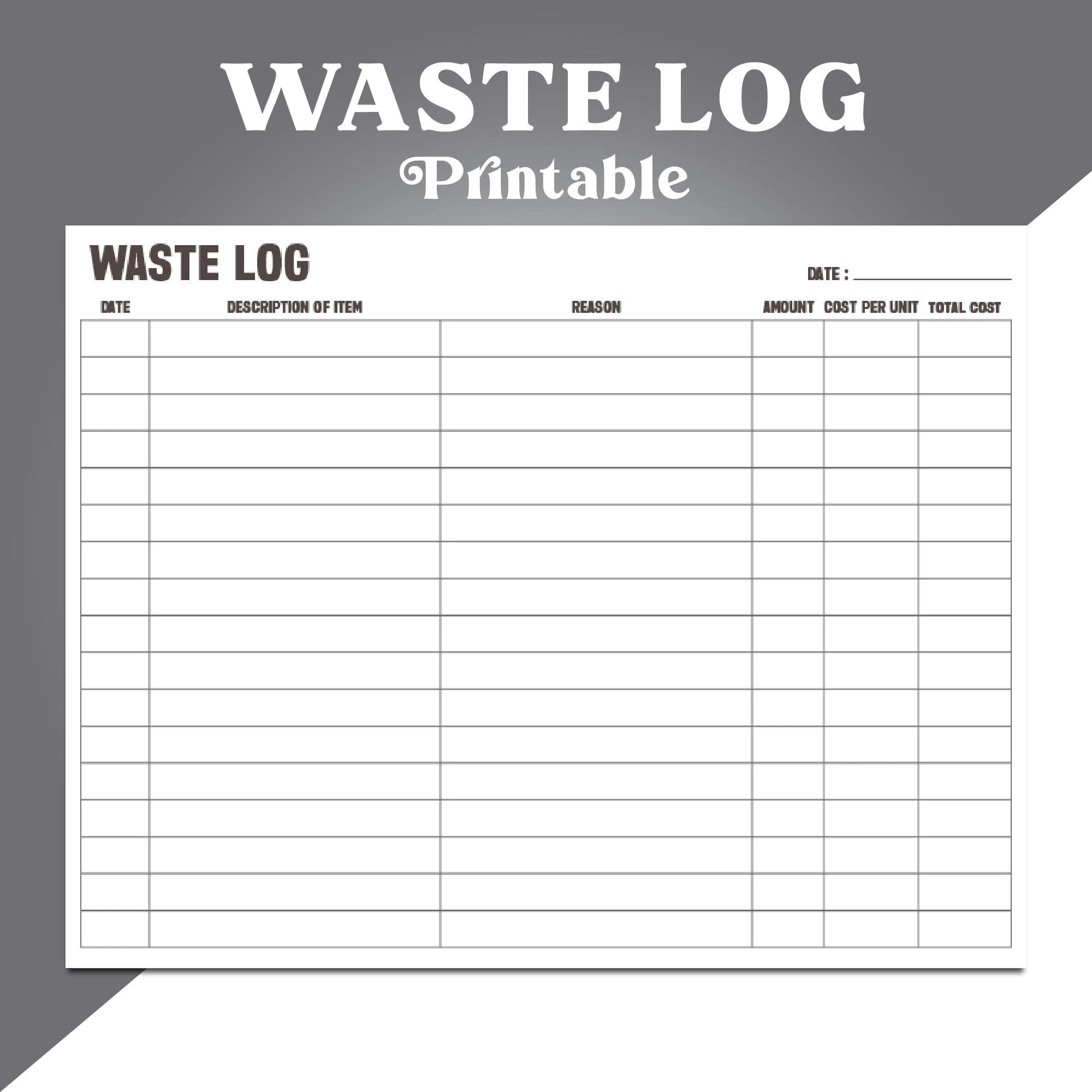 Waste Log Zum Ausdrucken Food Waste Tracker Abfall Tracker 