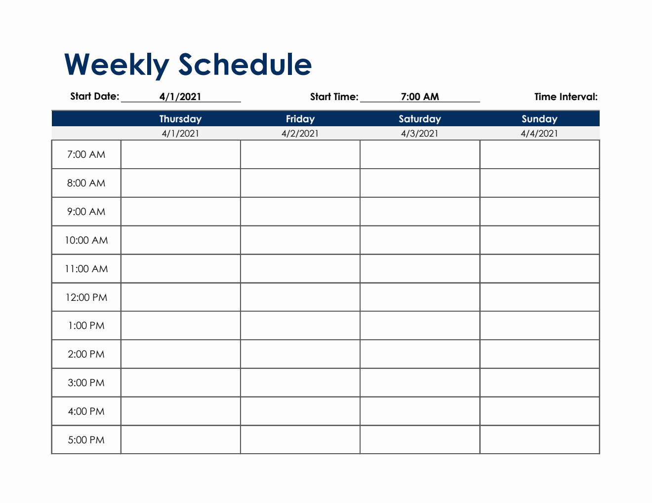 Weekly Work Schedule Template Printable