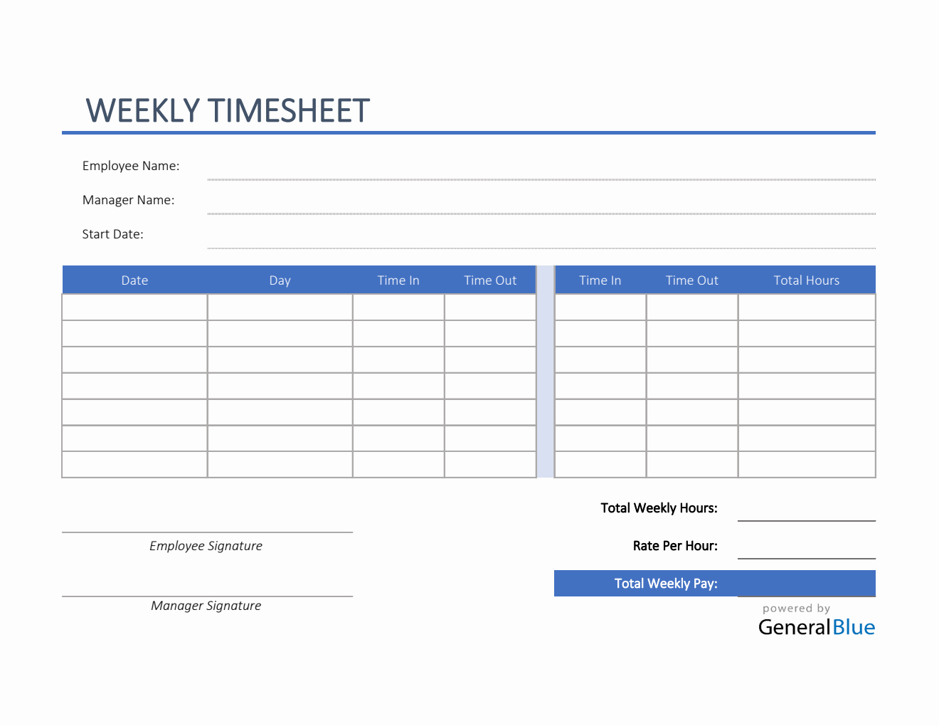 Simple Free Printable Weekly Timesheet Template