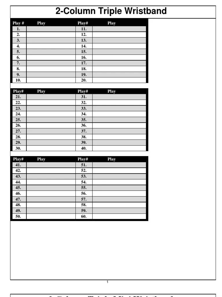 Printable Football Play Wristband Template