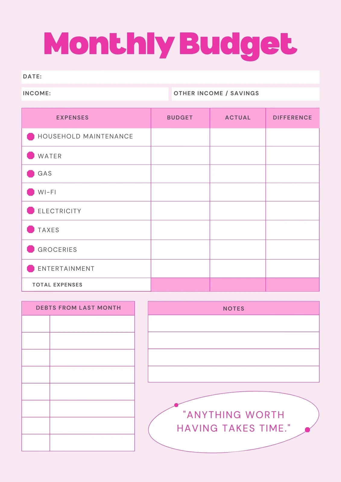 Printable Budget Templates