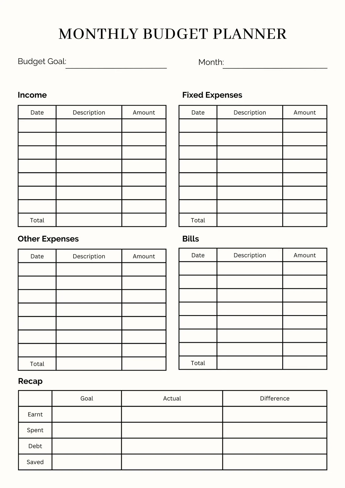 Printable Budget Templates