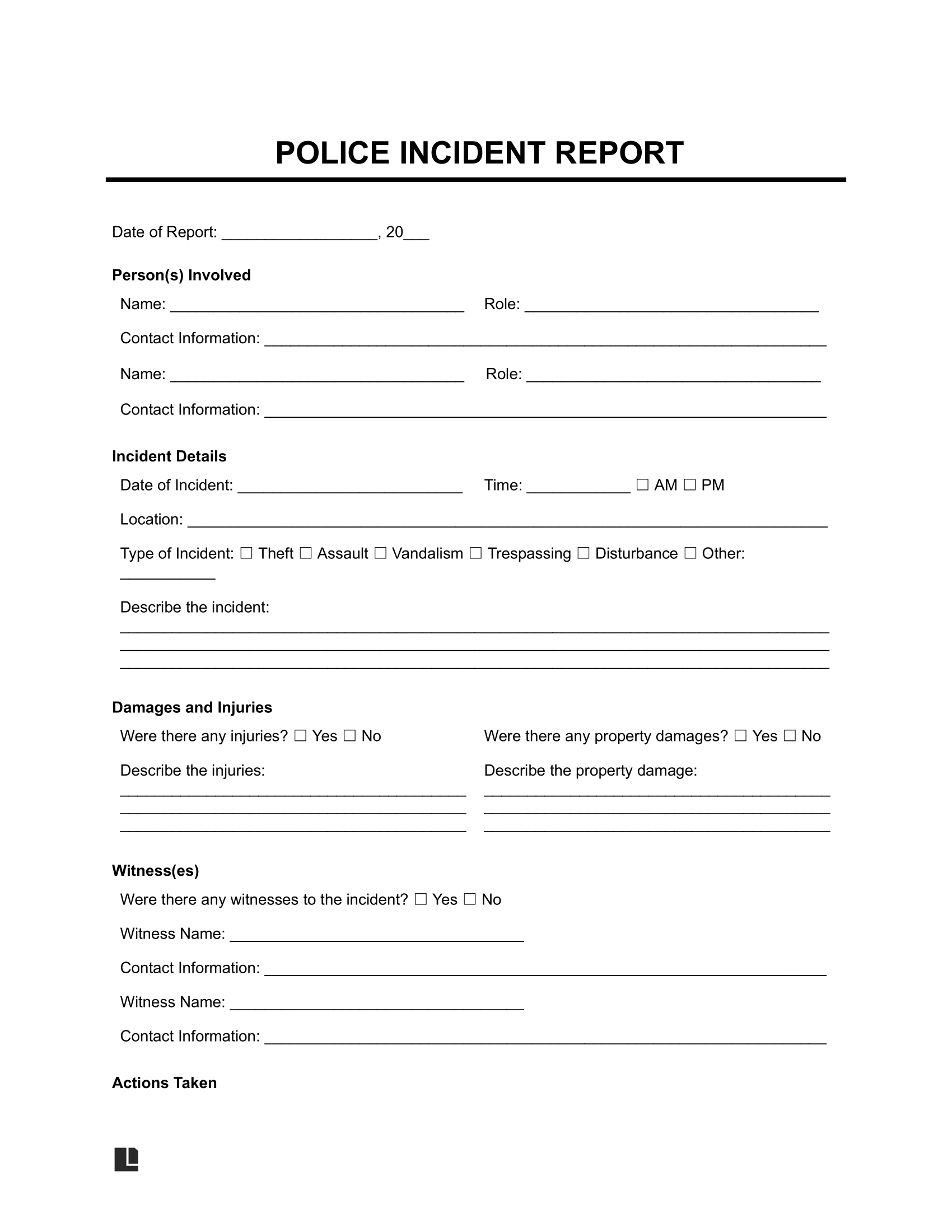 Free Police Incident Report Template PDF amp Word