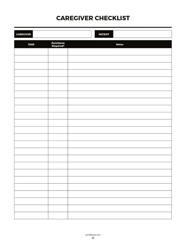 Free Printable Caregiver Daily Checklist Template Free Printable Caregiver Daily Checklist Template