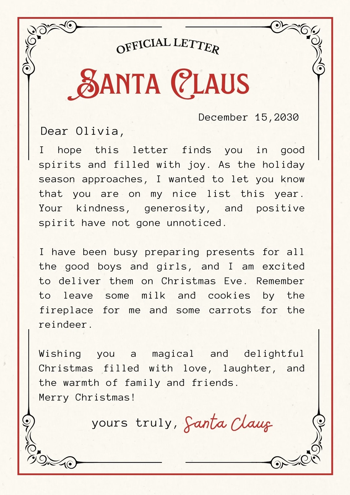 Free Letters From Santa Templates Printable