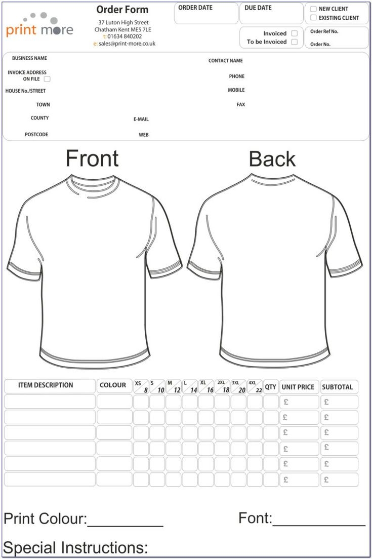 Free Printable T Shirt Order Form Template