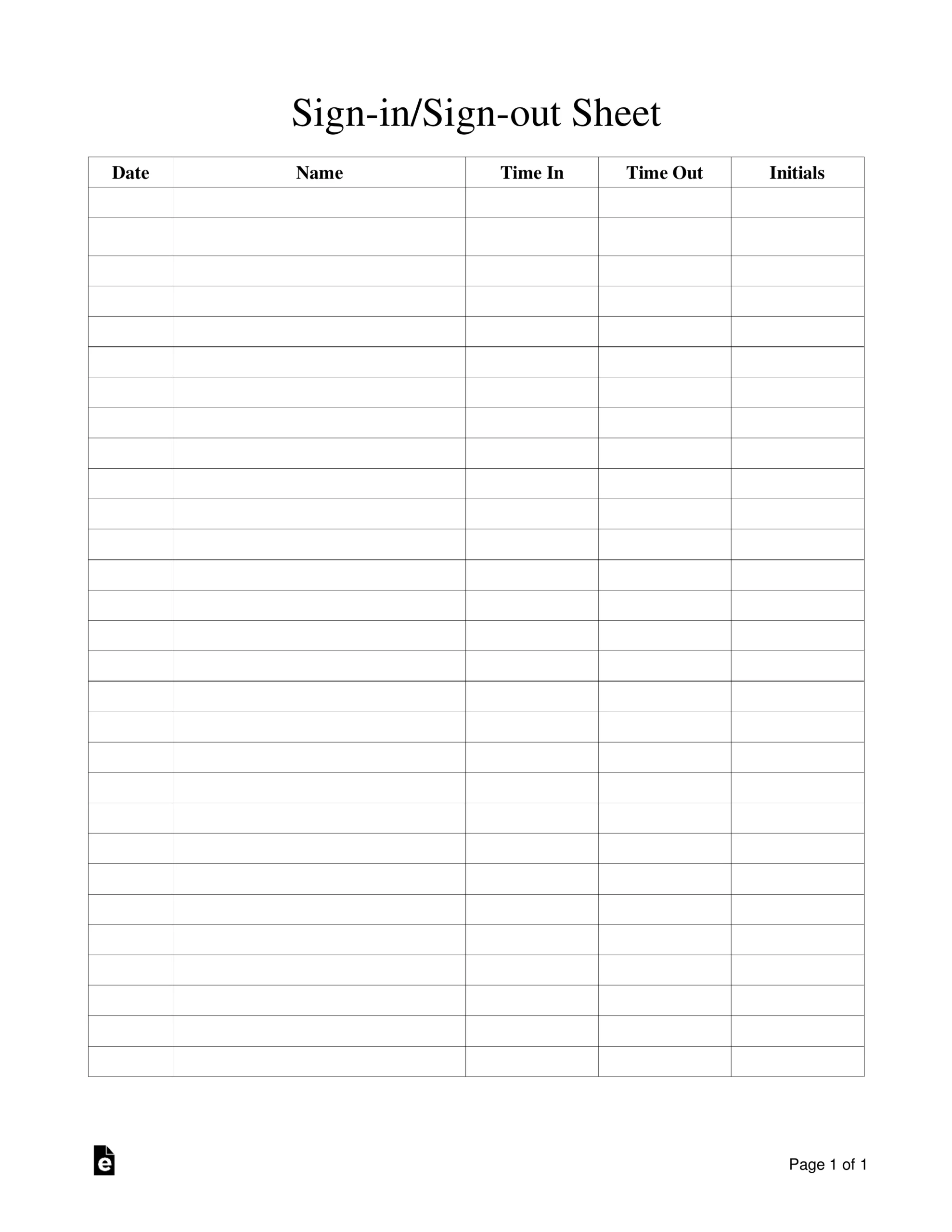 Printable Sign Out Sheet Template