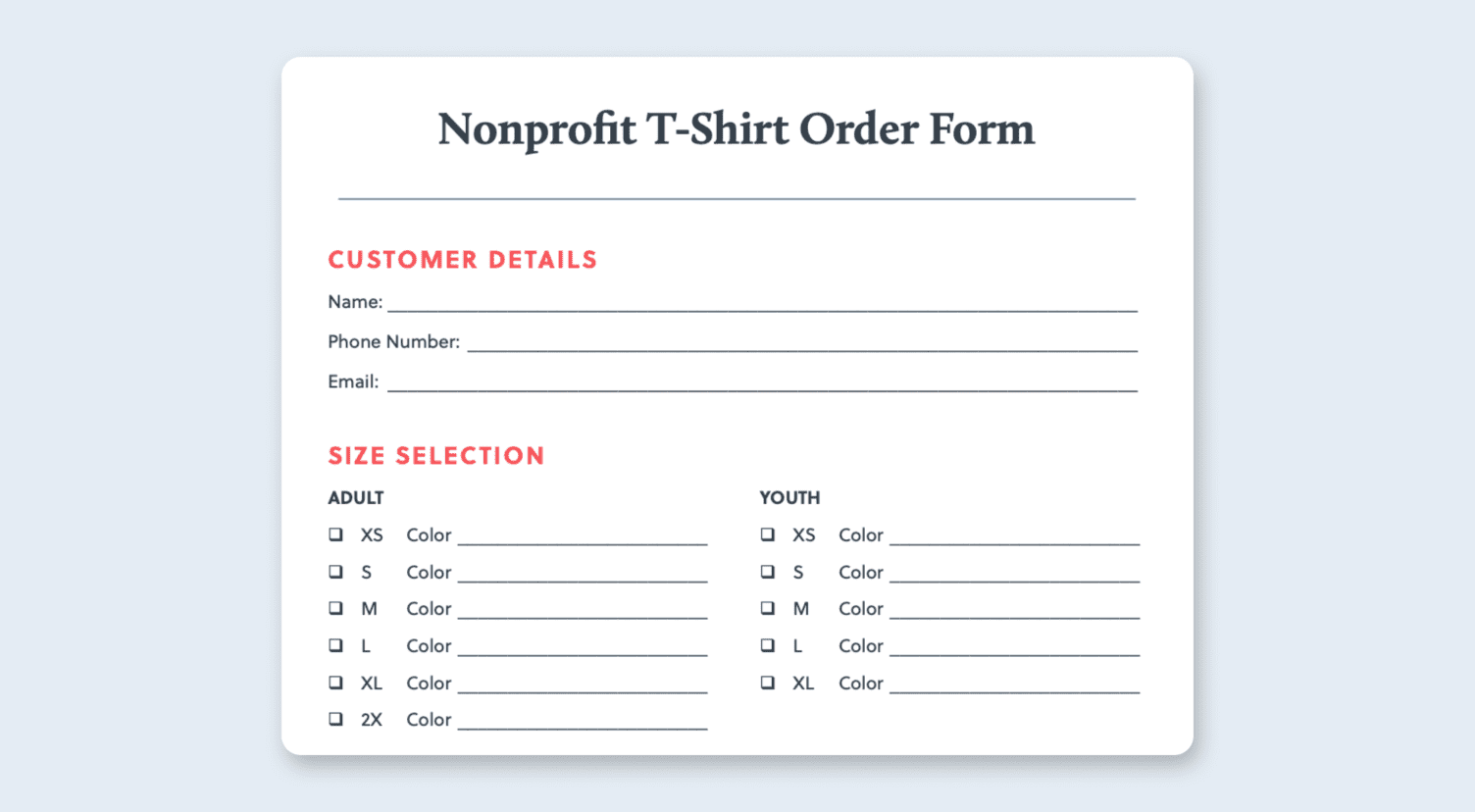 Free T Shirt Order Form Template Excel Google Sheets PDF Bonfire