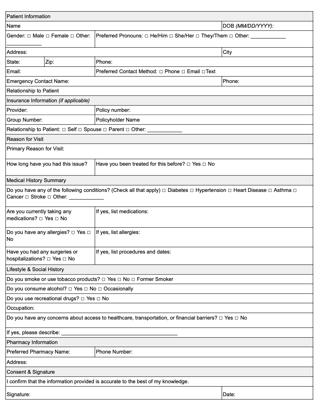 Printable Client Intake Form Template Printable Client Intake Form Template