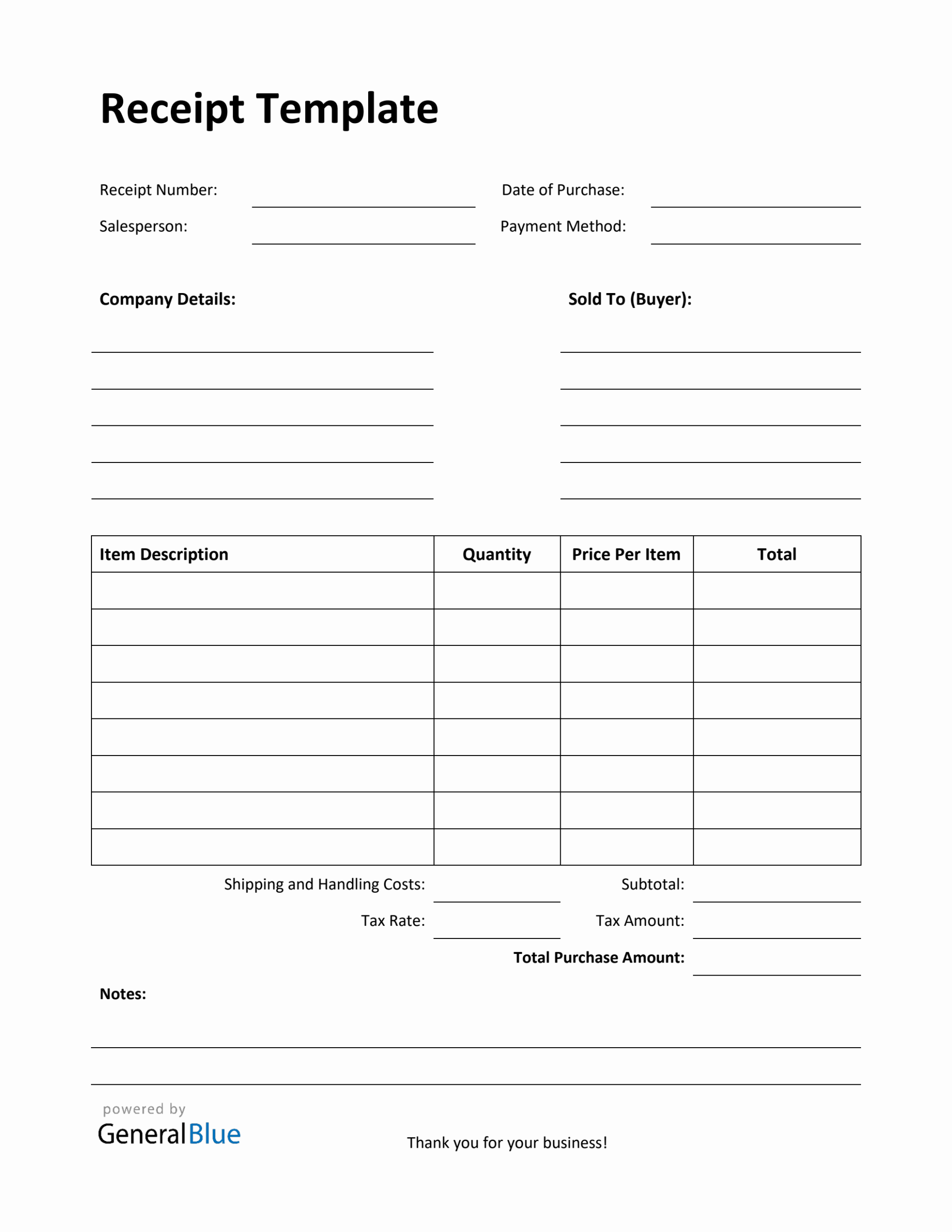 Printable Receipt Template Printable Receipt Template