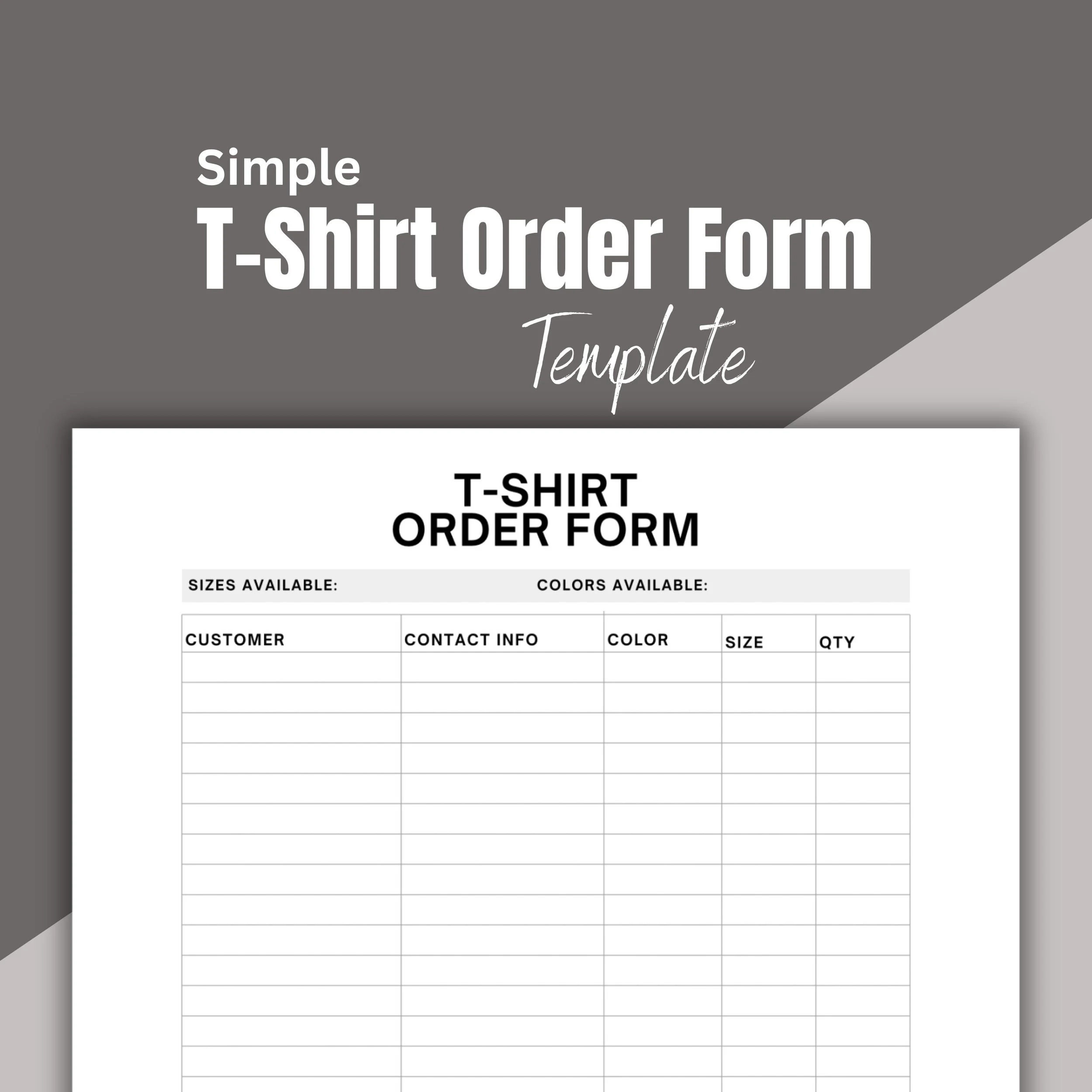 Free Printable T Shirt Order Form Template