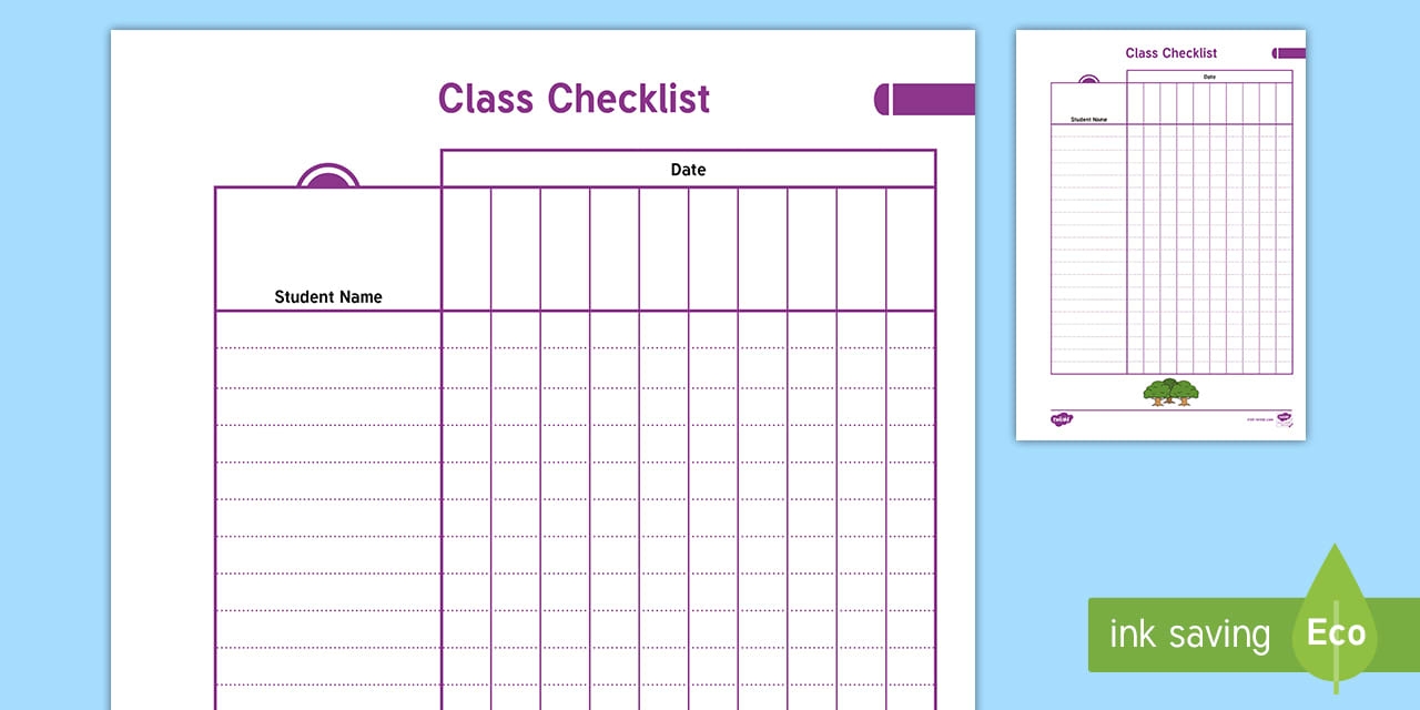 Teacher Planner Class Checklist